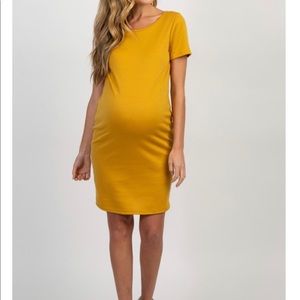 Yellow Short Sleeve Fitted Maternity Dress